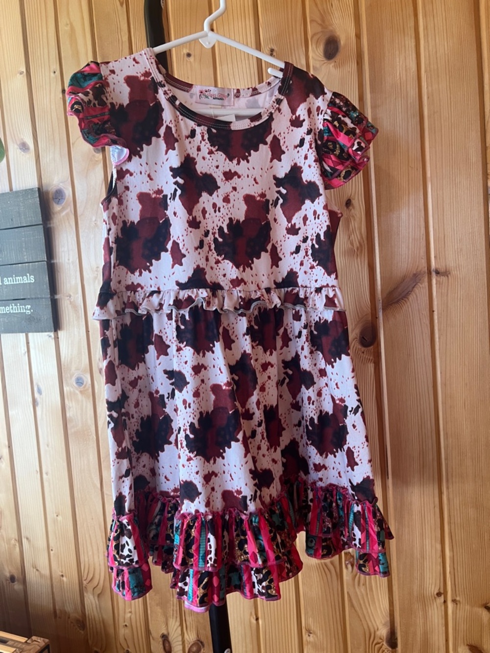 Girls Pink and Burgundy Floral Ruffle Dress